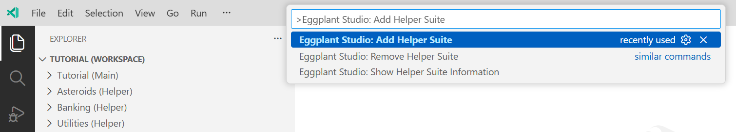 Running the command `Eggplant Studio: Add Helper Suite`