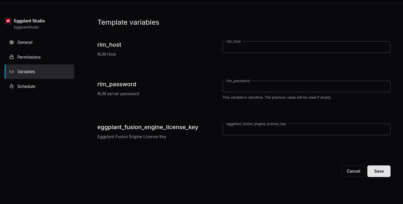 The Eggplant Studio licensing **Template Variables**