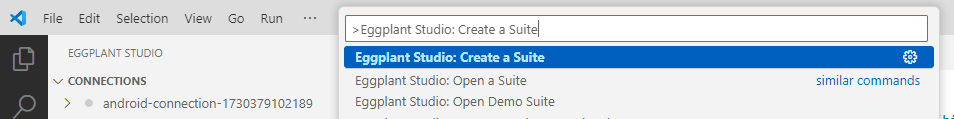 running the command Eggplant Studio: Create a Suite