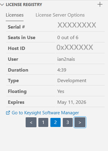 The Licenses tab in the License Registry showing a RLM floating license