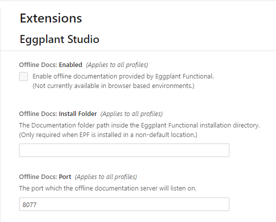 Enabling offline documentation in settings