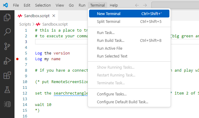 Opening the debug console to see script logging