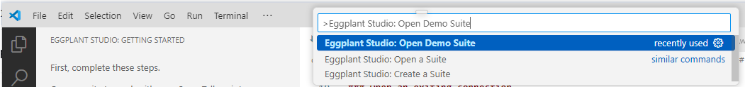 running the command Eggplant Studio: Open Demo Suite