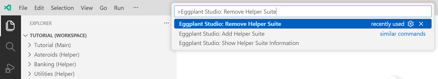 Running the command `Eggplant Studio: Remove Helper Suite`