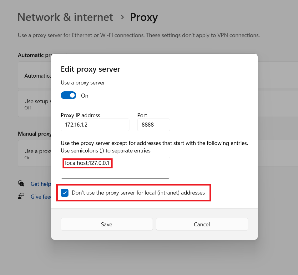 Windows proxy configuration example setting