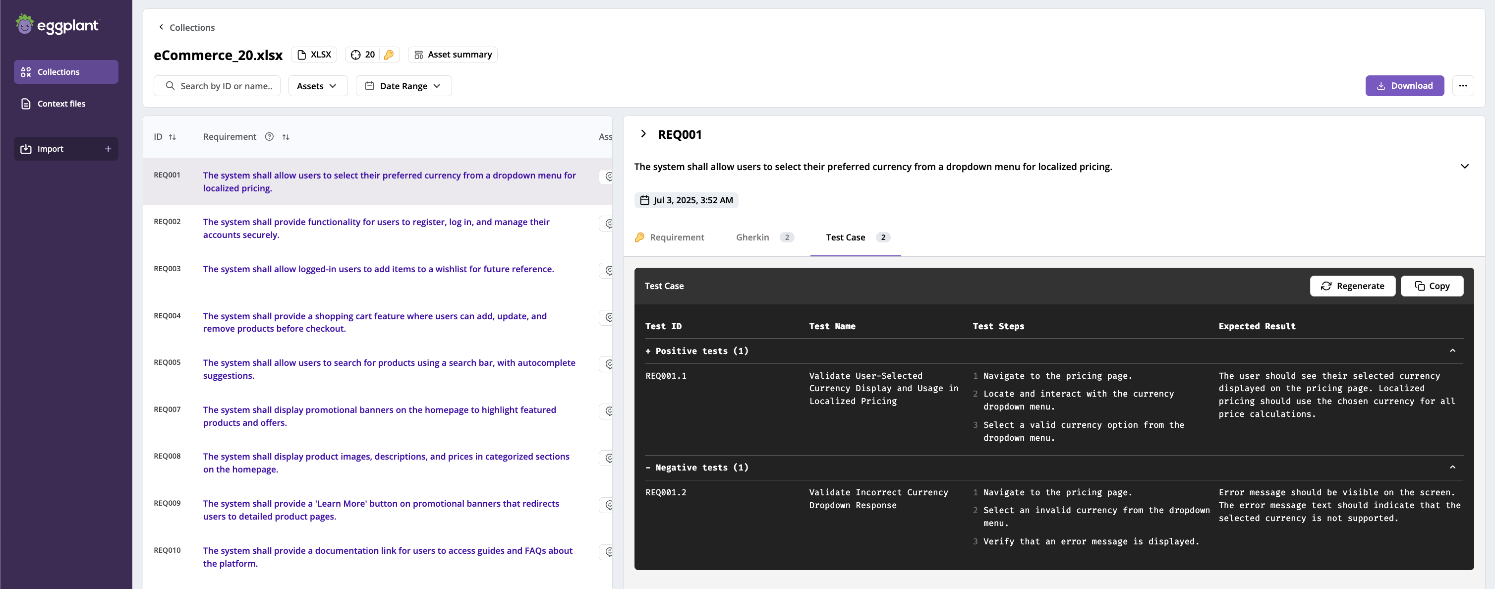 The preview of a generated test case