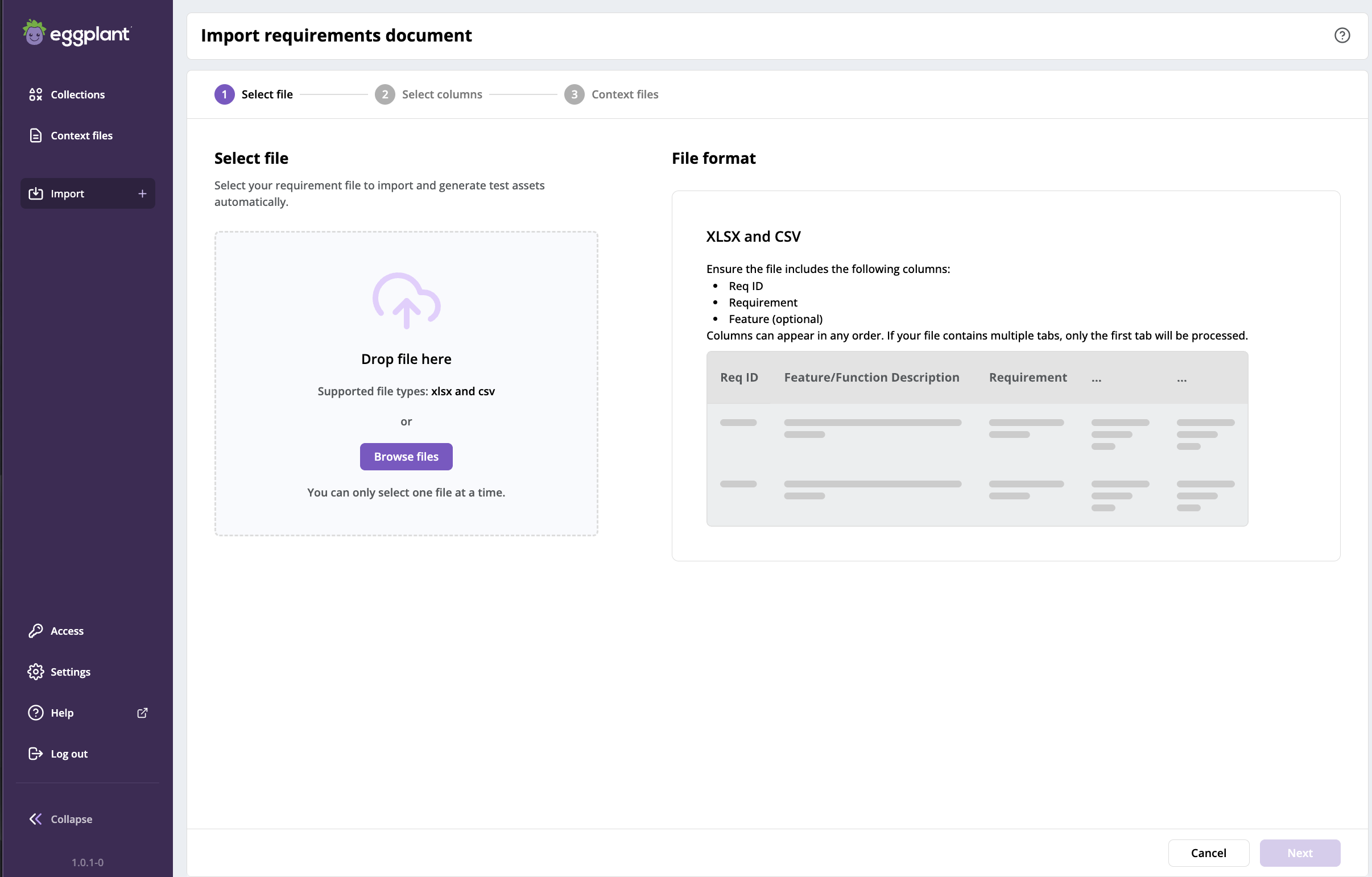 Import requirements document page