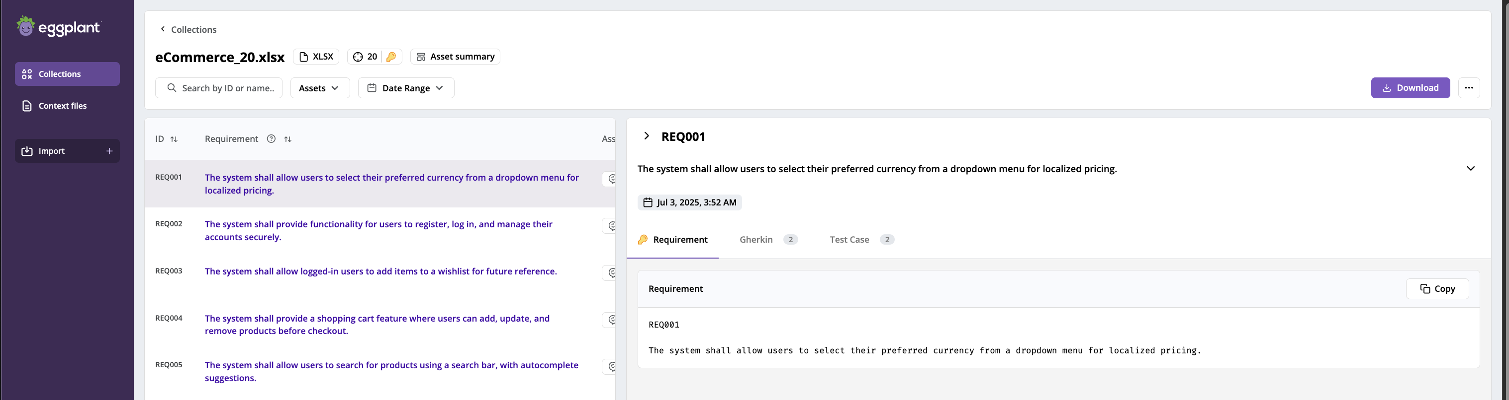 The preview of a requirement
