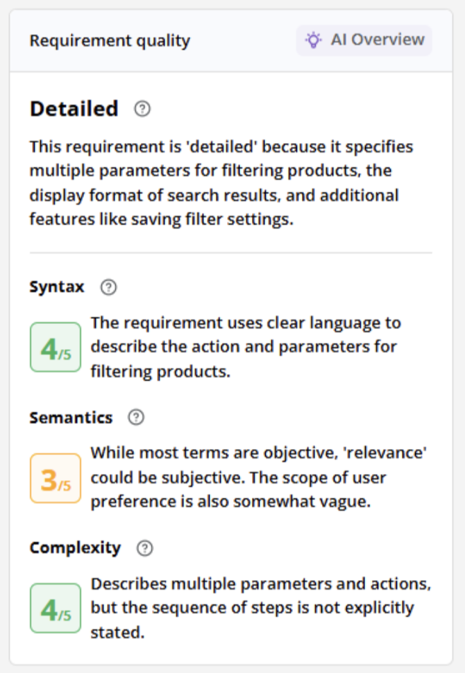 Shows a second example of a requirement categorized as Detailed
