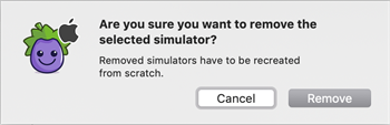 The Delete Simulator dialog window in iOS Gateway