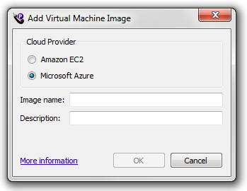 Add Virtual Machine Image dialog in Eggplant Performance