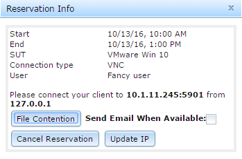 Reservation Info window for Admin users in Eggplant Automation Cloud