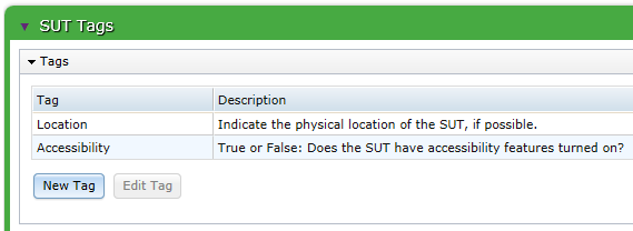 SUT Tags area of the SUTs page in Eggplant Automation Cloud