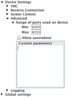 The Advanced section of the Android Gateway Settings sidebar