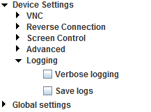 The Logging section of the Android Gateway Settings sidebar