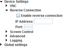 The Reverse Connection section of the Android Gateway Settings sidebar