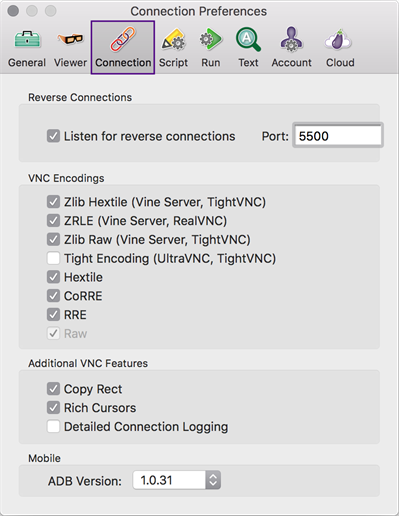 Eggplant Functional Connection Preferences tab