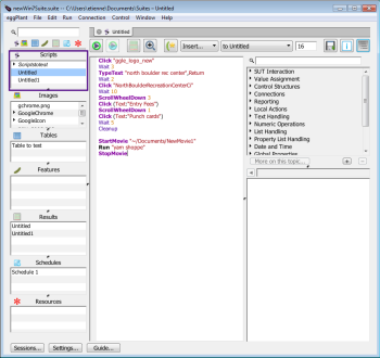 eggPlant Functional Suite window（スイートウィンドウ）でのScript Editor（スクリプトエディタ）
