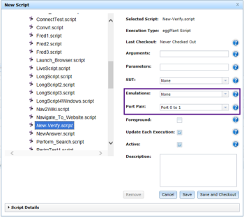 Configure Eggplant Network emulations on the New Script dialog box in Eggplant Manager