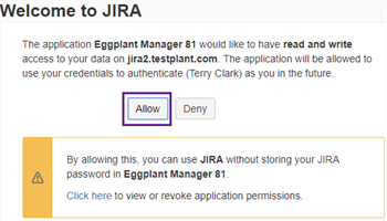 Allow the Eggplant Manager connection within Jira