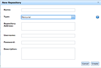 New Repository window with Mercurial type selected in Eggplant Manager