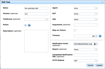 New Test panel in Eggplant Manager