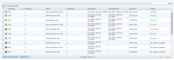 The Eggplant Manager Results page shows a table view of recent test runs