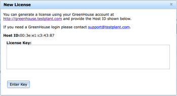 The New License dialog box from the Licenses panel in Eggplant Manager Systems Preferences