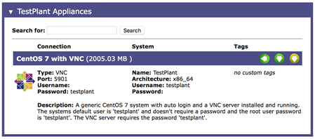 The TestPlant Appliances section of the Appliances page in Eggplant Manager