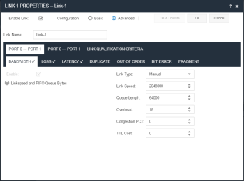 Advanced Mode Link properties window in Eggplant Network