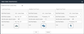 Configure end points dialog for dual-hop emulations in Eggplant Network