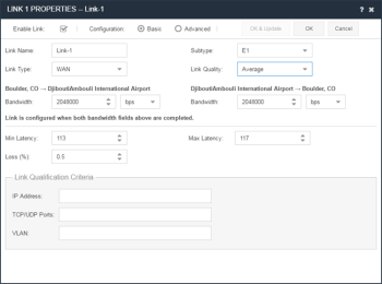 Link properties panel in Eggplant Network