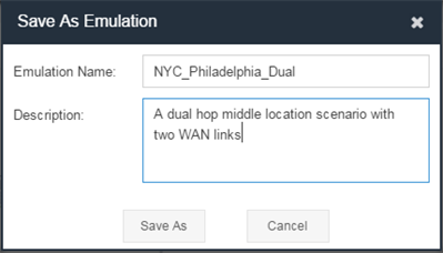 Dual-hop emulation Save As dialog in Eggplant Network