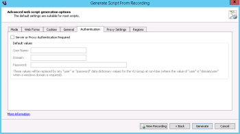 Authentication tab on the Advanced web script options panel