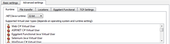 The Runtime tab of Advanced settings for the Create an Injector Family wizard in Eggplant Performance Studio