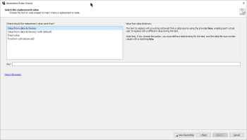 Select the replacement value page for a Replace Key Value rule in the Rules Generation wizard