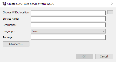 Create web service dialog box in Eggplant Performance Studio is for creating a web service from a WSDL