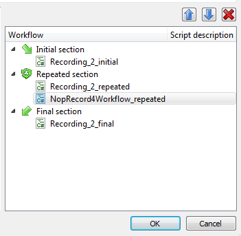 Scripts arranged in a workflow in Eggplant Performance Studio