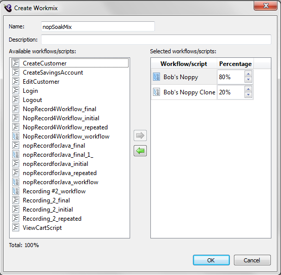The Create Workmix dialog box in eggPlant Performance Studio