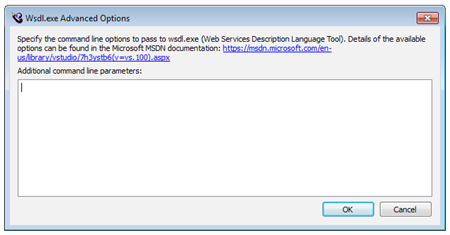 Advanced Options dialog box for creating a C# web service