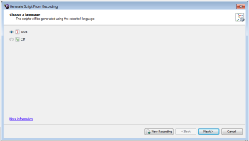 Choose a language panel in the Generate Script from Recording wizard in eggPlant Performance Studio