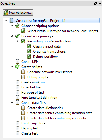 The Objectives tree in eggPlant Performance Studio provides step-by-step test creation
