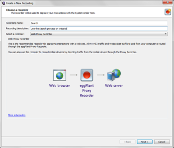 Selecting a recorder in the Create a New Recording wizard in eggPlant Performance Studio