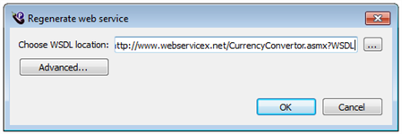 The Regenerate web service dialog box for regenerating a service from a WSDL