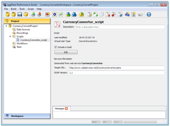 Properties of a virtual user script generated from a web service