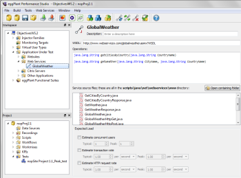New service open in an Eggplant Performance Studio workspace