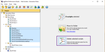 Select and delete multiple scripts in the workspace in Eggplant Performance Studio