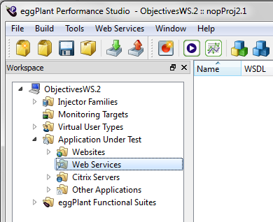 Workspace tree in Eggplant Performance Studio showing web services
