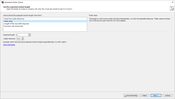 Set expected response length page for the Verify Response Length rule in the Generation Rules Wizard