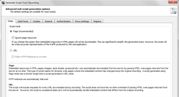 Advanced web script generation options in the Generate Script from Recording wizard